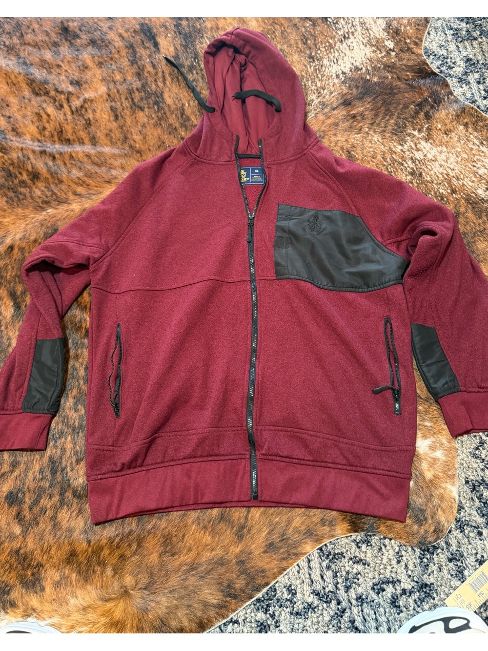 Rugby University Fleece Men's XL Maroon Full Zip Jacket Outdoor Sport Casual Y2K